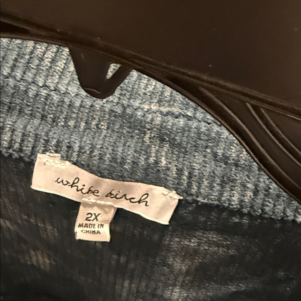 White Birch Blue Corduroy Shacket with Animal Print Accents. 2X - Picture 6 of 8